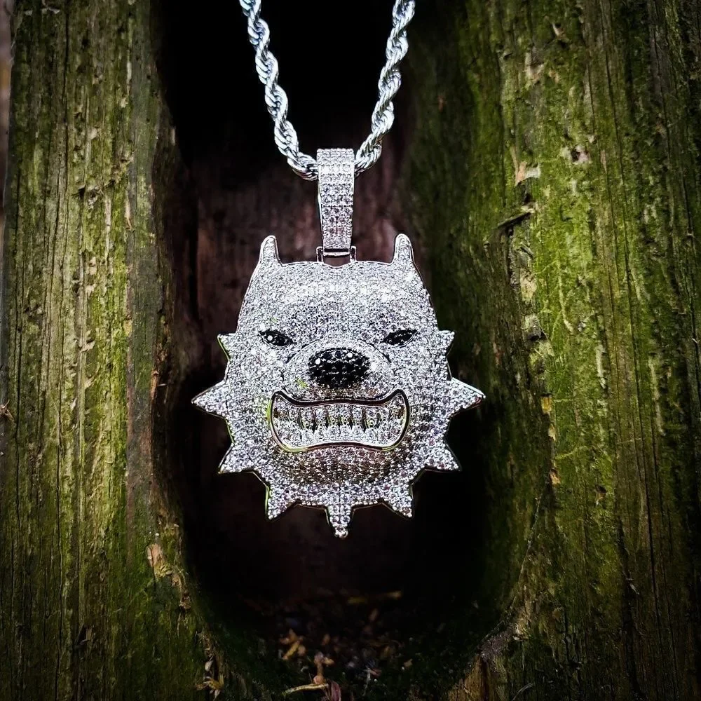 Iced Out Simulated Diamond Pitbull Necklace